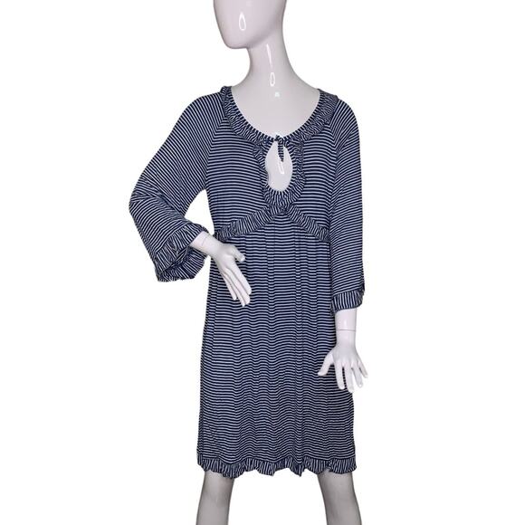 Max Studio Striped Long Sleeve Dress Blue and White Pullover Keyhole - Picture 1 of 10